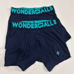 Wonderwalls Mens Boxer Briefs 2-Pack Navy Blue Teal Logo Waistband Size Small